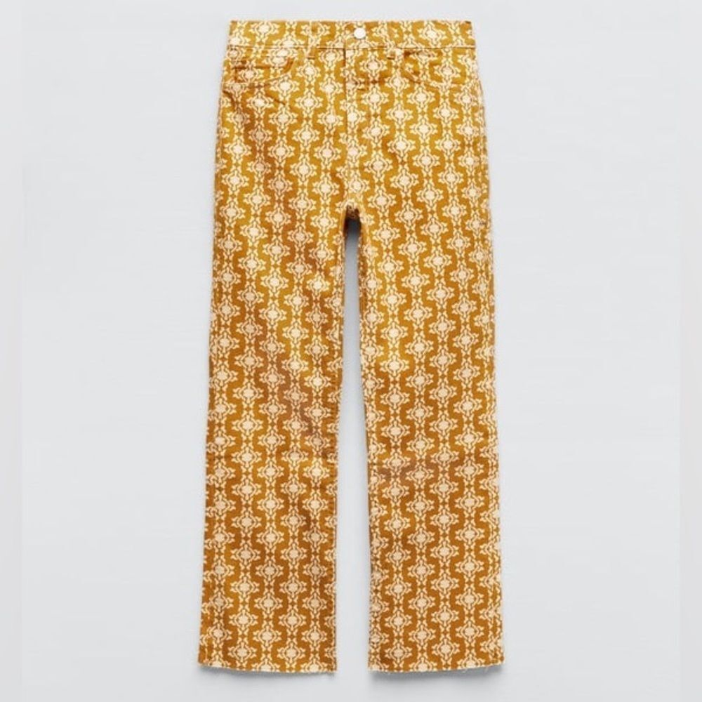 Zara "Dreed" yellow printed jeans - Picture 2 of 4